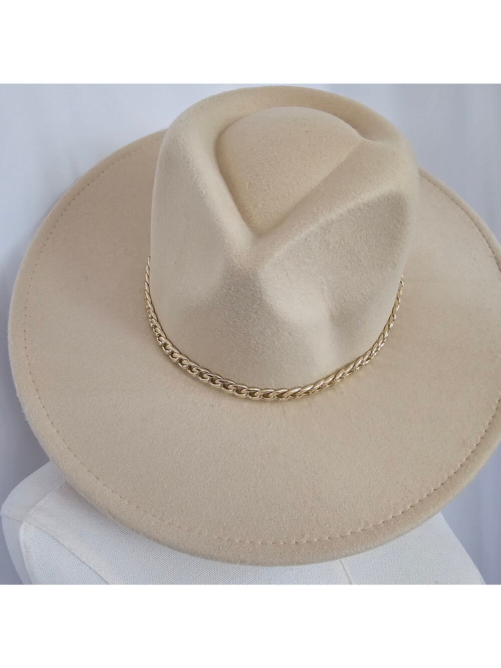 New Faux Wool Concert-Bachelorette Fedora Neutral/Gold
